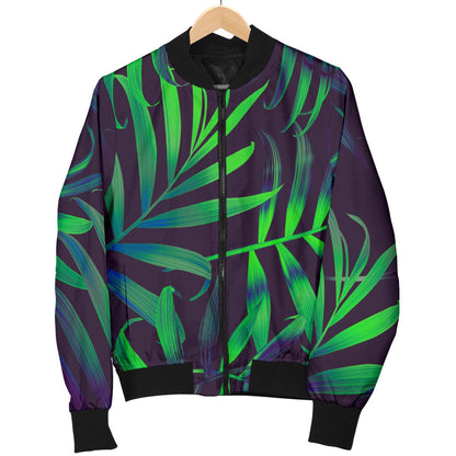 Palm Leaves Pattern Print Design PL01 Women Bomber Jacket