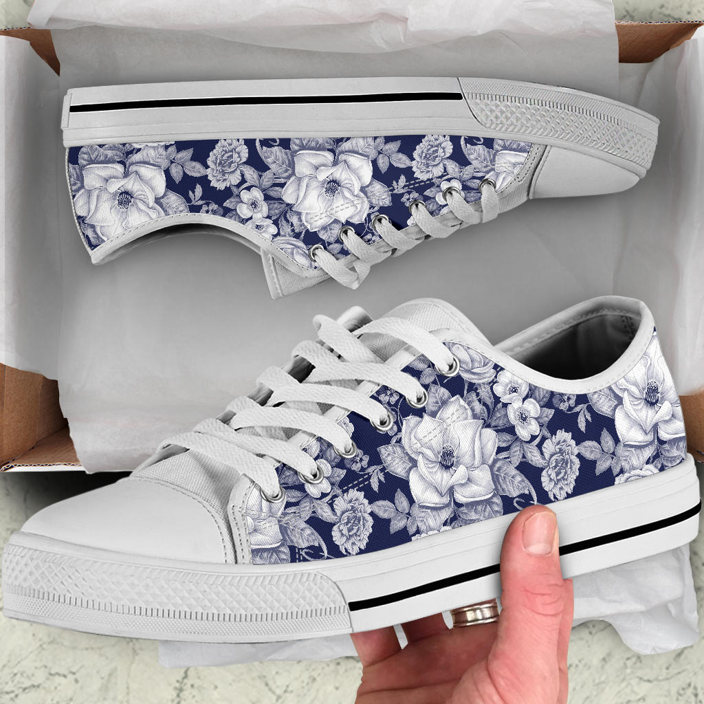 Floral Infrared Pattern White Bottom Low Top Shoes