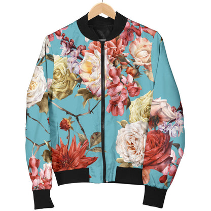 Summer Floral Pattern Print Design SF05 Women Bomber Jacket