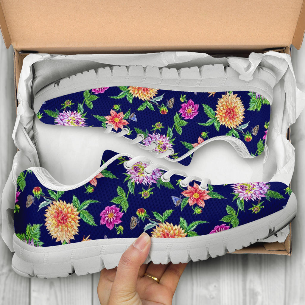 Dahlia Pattern Print Design DH010 Sneakers White Bottom Shoes