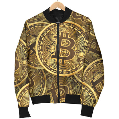 Bitcoin Pattern Print Design DO01 Women Bomber Jacket