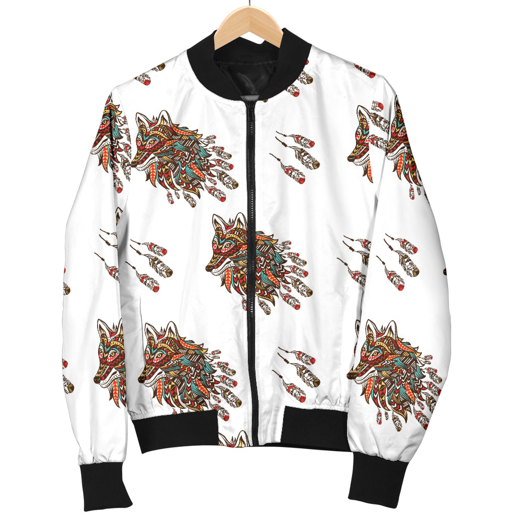 Aztec Wolf Pattern Print Design 02 Women's Bomber Jacket