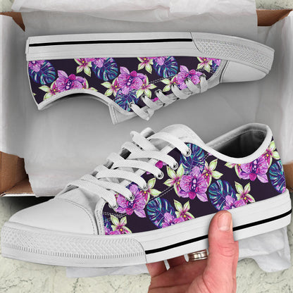 Orchid Pattern Print Design OR010 White Bottom Low Top Shoes