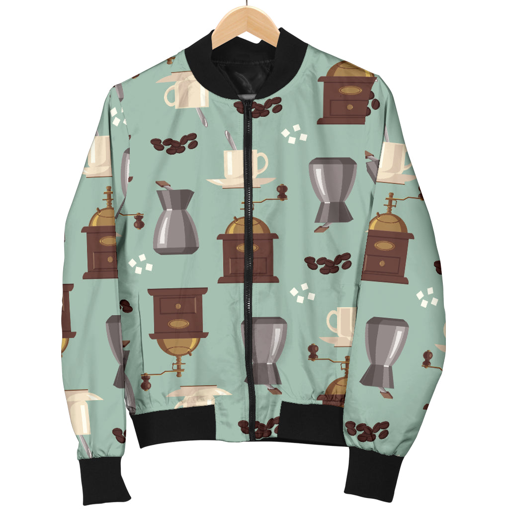 Coffee Pattern Print Design 04 Women's Bomber Jacket