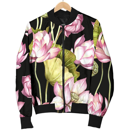 Water Lily Pattern Print Design WL06 Men Bomber Jacket