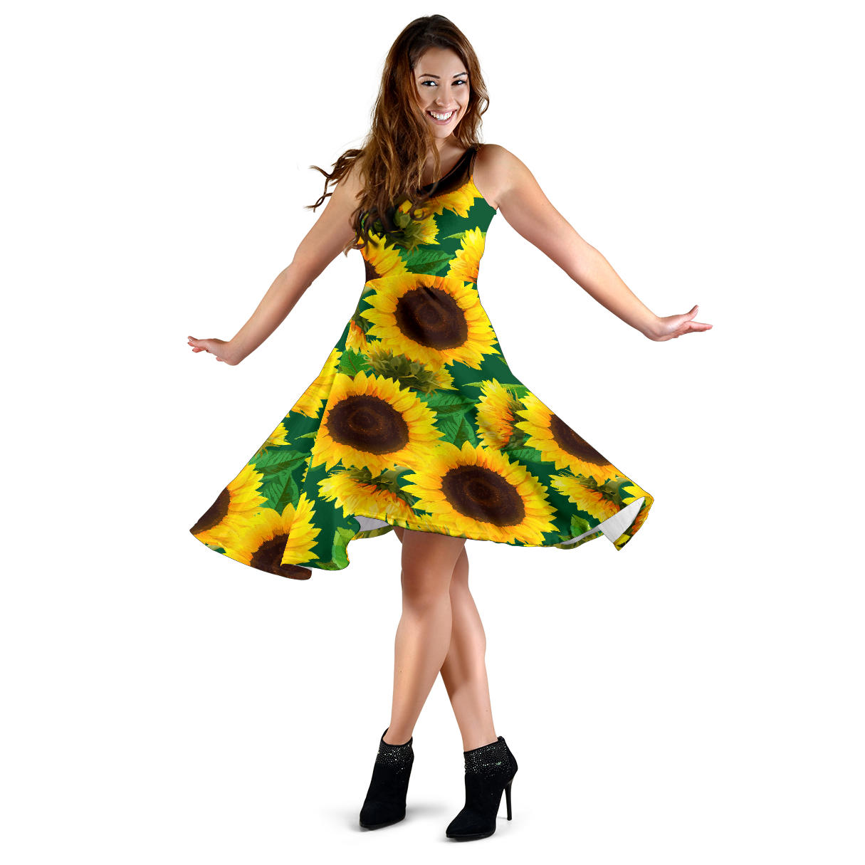 Sunflower Pattern Print Design SF02 Midi Dress