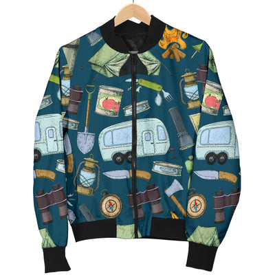 Camping Pattern Print Design 02 Women's Bomber Jacket