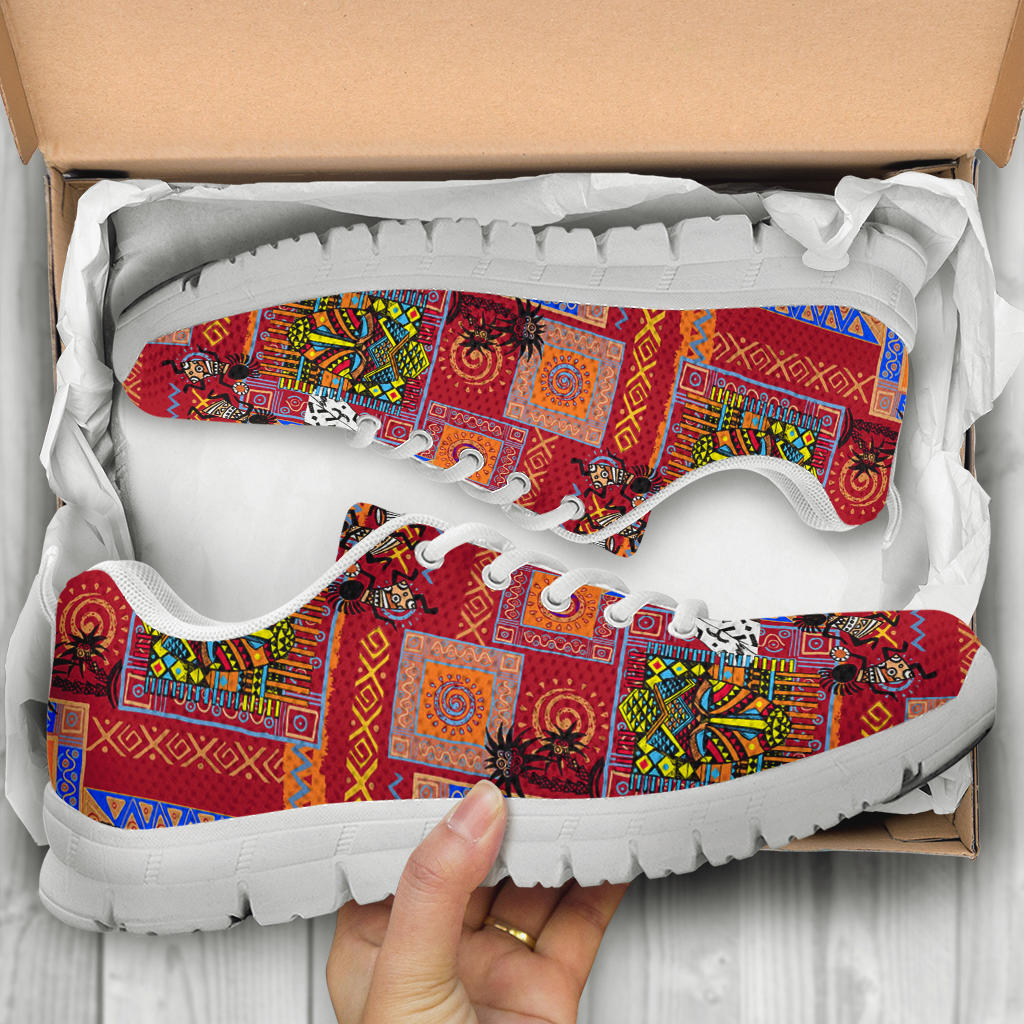 African Print Pattern Sneakers White Bottom Shoes