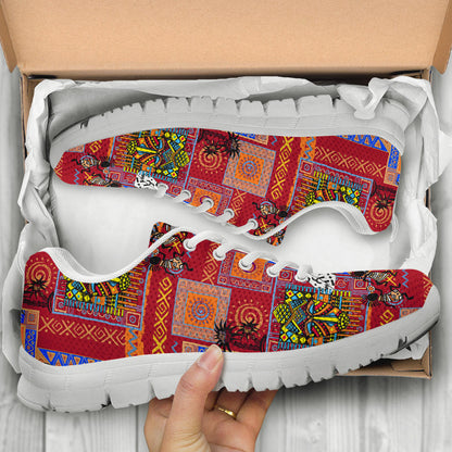 African Print Pattern Sneakers White Bottom Shoes