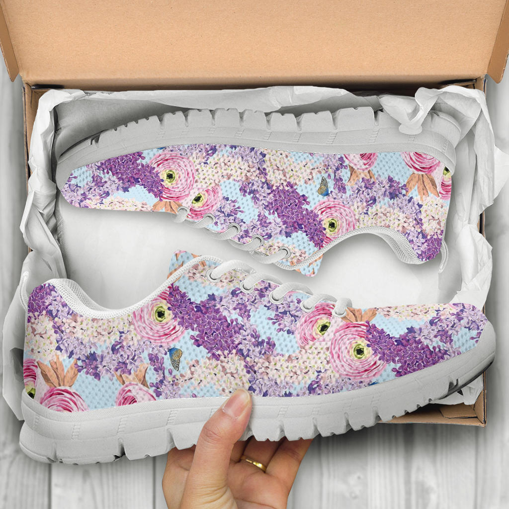 Lilac Pattern Print Design LI03 Sneakers White Bottom Shoes