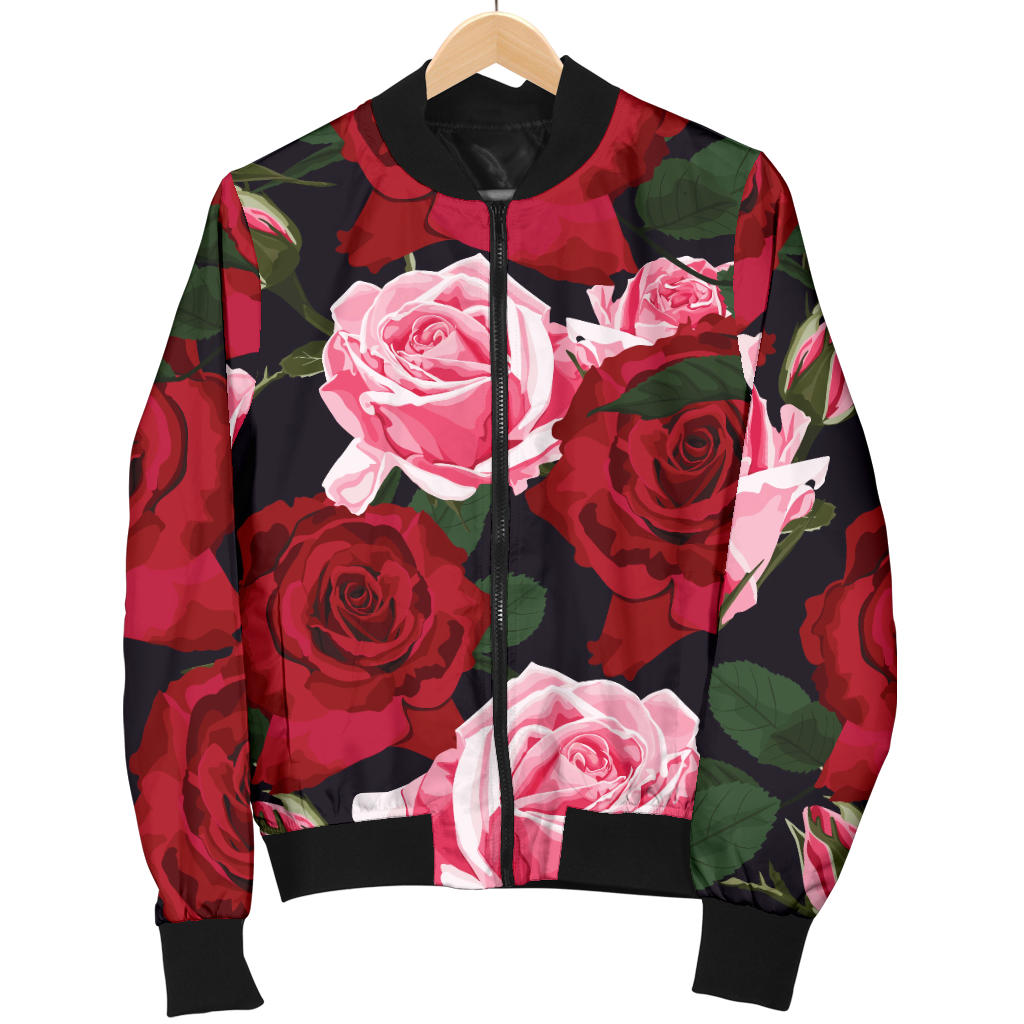 Rose Red Pink Pattern Print Design RO01 Women Bomber Jacket