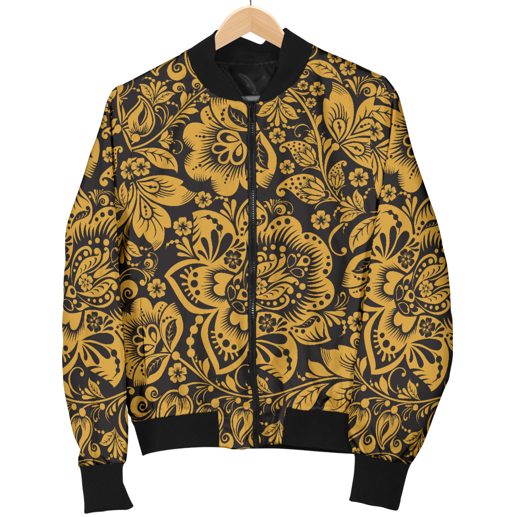 Brocade Gold Pattern Print Design 01 Women's Bomber Jacket
