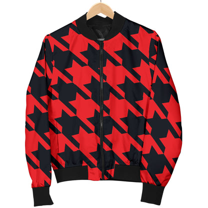Houndstooth Red Pattern Print Design 03 Women's Bomber Jacket