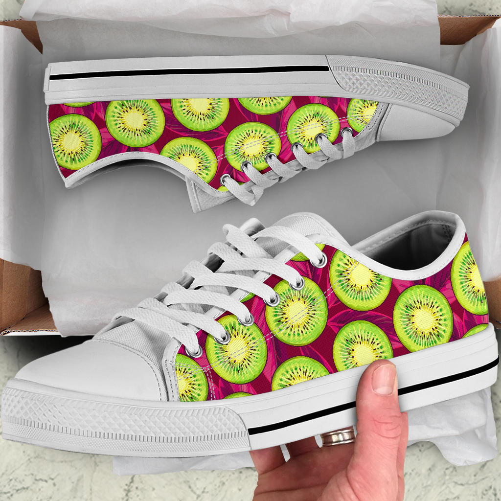Kiwi Pattern Print Design KW05 White Bottom Low Top Shoes