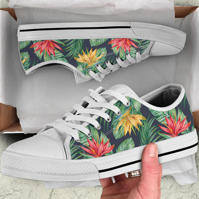 Bird Of Paradise Pattern Print Design BOP09 White Bottom Low Top Shoes