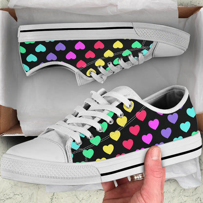 Heart Rainbow Pattern Print Design HE02 White Bottom Low Top Shoes