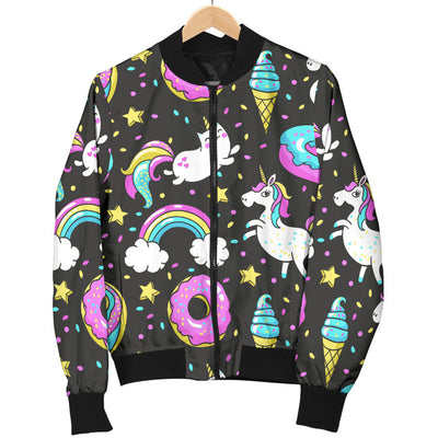 Donut Unicorn Pattern Print Design DN09 Women Bomber Jacket