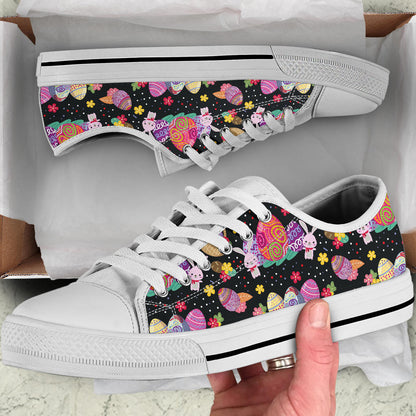 Easter Eggs Pattern Print Design RB06 White Bottom Low Top Shoes