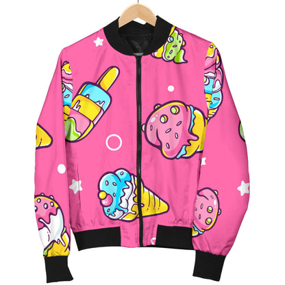 Ice Cream Pattern Print Design IC04 Women Bomber Jacket