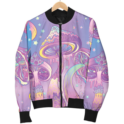 Psychedelic Mushroom Pattern Print Design A01 Women's Bomber Jacket