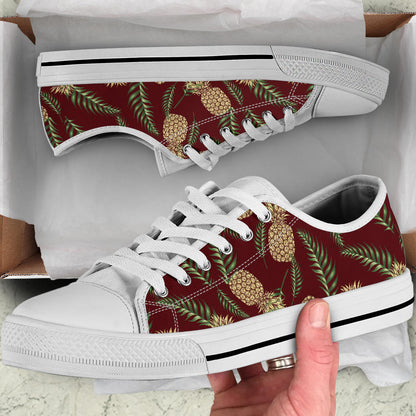 Pineapple Pattern Print Design PP013 White Bottom Low Top Shoes