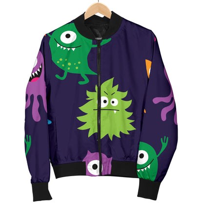 Monster Cartoon Pattern Print Design 02 Women's Bomber Jacket