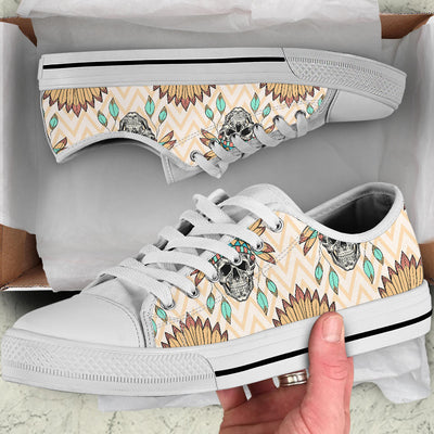 Indian Skull Pattern  White Bottom Low Top Shoes