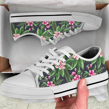 Summer Floral Pattern Print Design SF010 White Bottom Low Top Shoes
