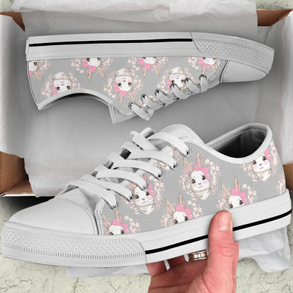 Rabbit Pattern Print Design RB07 White Bottom Low Top Shoes