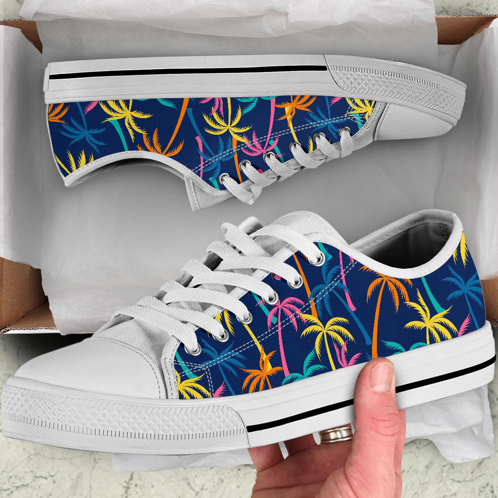 Palm Tree Pattern Print Design PT013 White Bottom Low Top Shoes