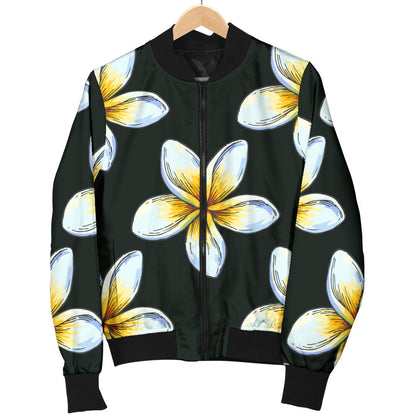 White Plumeria Pattern Print Design PM022 Men Bomber Jacket