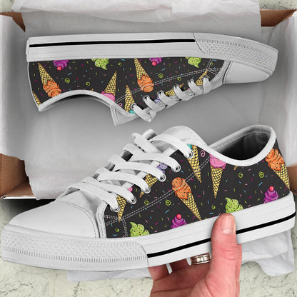 Ice Cream Pattern Print Design IC06 White Bottom Low Top Shoes