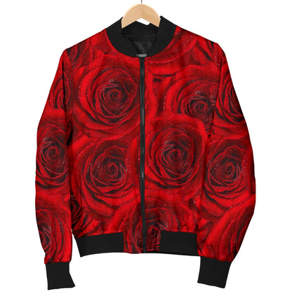 Rose Red Pattern Print Design RO04 Women Bomber Jacket