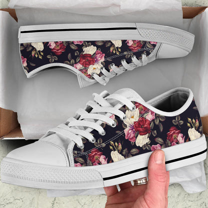 Rose Pattern White Bottom Low Top Shoes