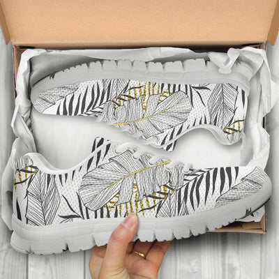 Gold Glitter Tropical Palm Leaves Sneakers White Bottom Shoes