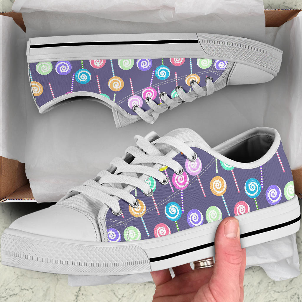 Lollipop Pattern Print Design LL03 White Bottom Low Top Shoes
