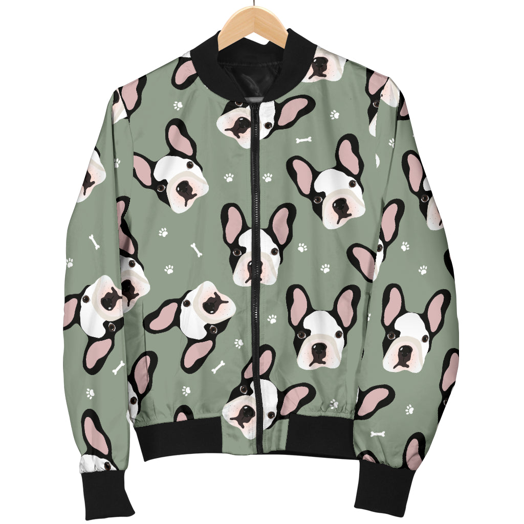 Boston Terrier Pattern Print Design 05 Women's Bomber Jacket