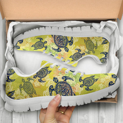 Hawaiian Turtle Tribal Design Print Sneakers White Bottom Shoes