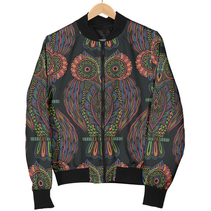 Owl Pattern Print Design A05 Women's Bomber Jacket