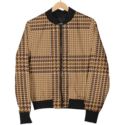 Houndstooth Brown Pattern Print Design 04 Women's Bomber Jacket