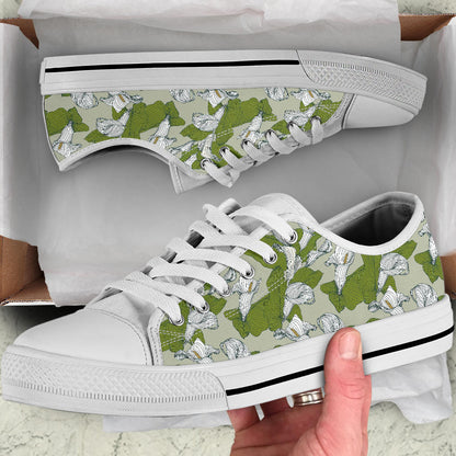Lily Pattern Print Design LY08 White Bottom Low Top Shoes