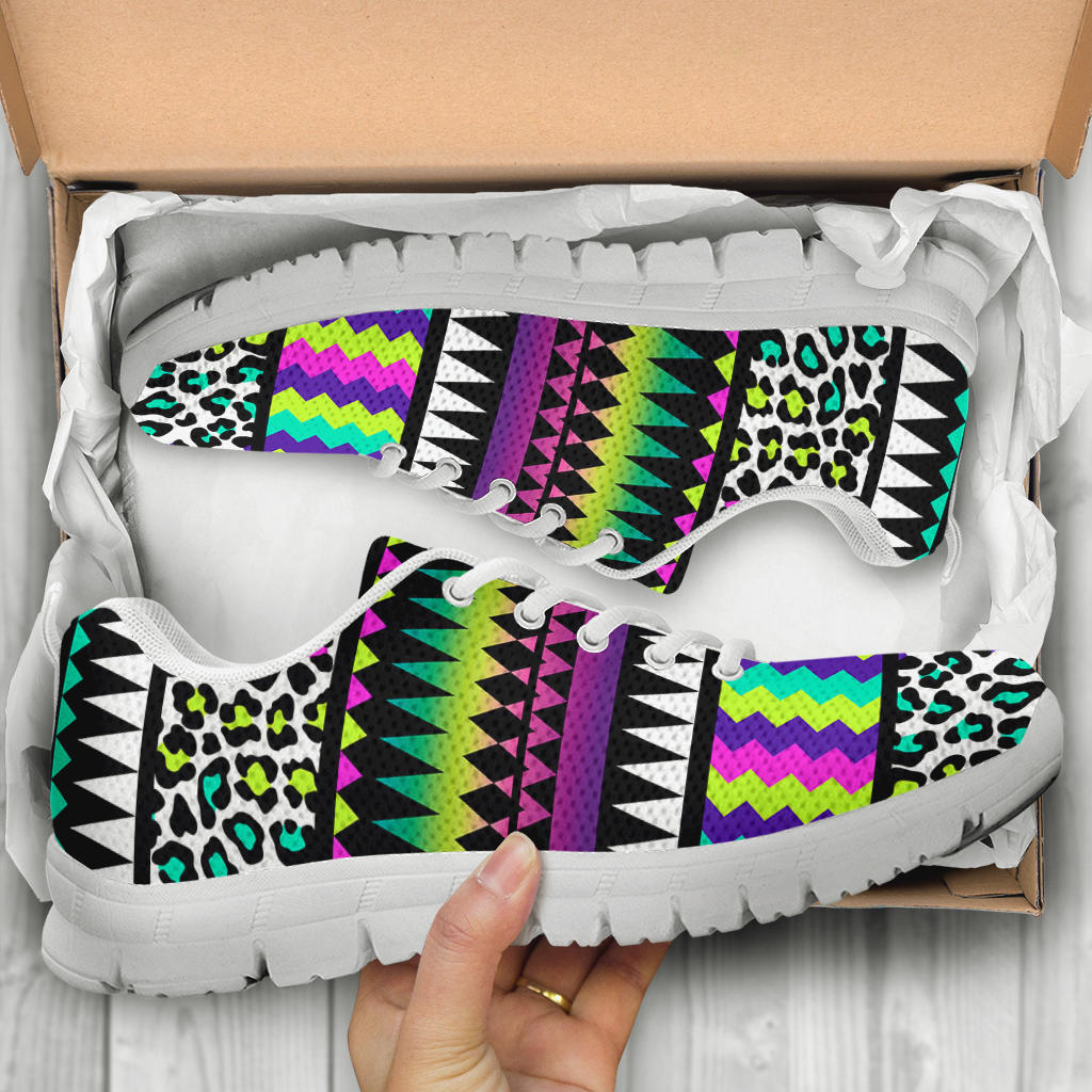 Animal Skin Aztec Rainbow Sneakers White Bottom Shoes