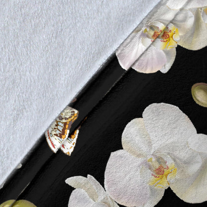 Orchid White Pattern Print Design OR011 Fleece Blanket