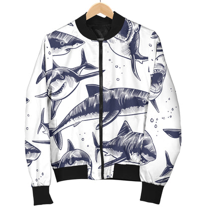 Great White Shark Pattern Print Design 02 Women's Bomber Jacket