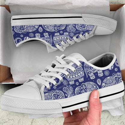 White Elephant Mandala White Bottom Low Top Shoes