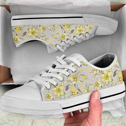 Daffodils Pattern Print Design DF05 White Bottom Low Top Shoes