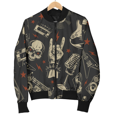 Rock and Roll Skull Pattern Print Design A03 Women's Bomber Jacket