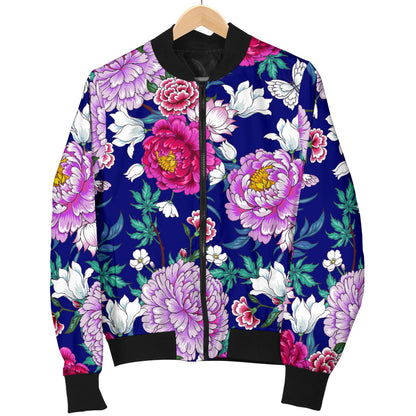 Dahlia Pattern Print Design DH013 Women Bomber Jacket