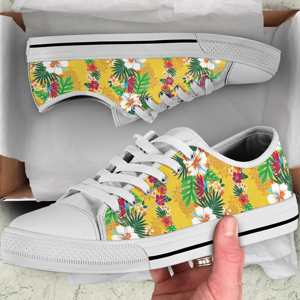 Hawaiian Themed Pattern Print Design H09 White Bottom Low Top Shoes