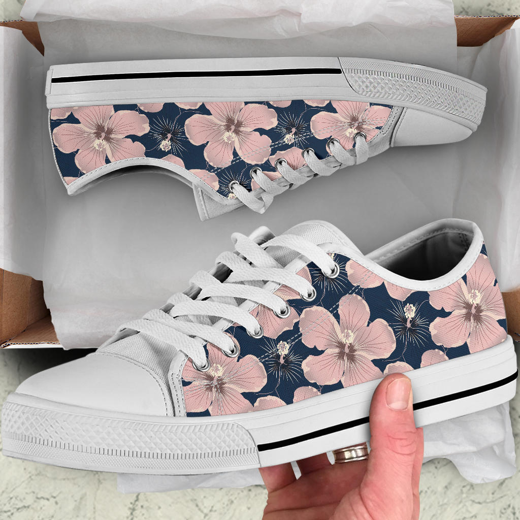 Plumeria Pattern Print Design PM018 White Bottom Low Top Shoes